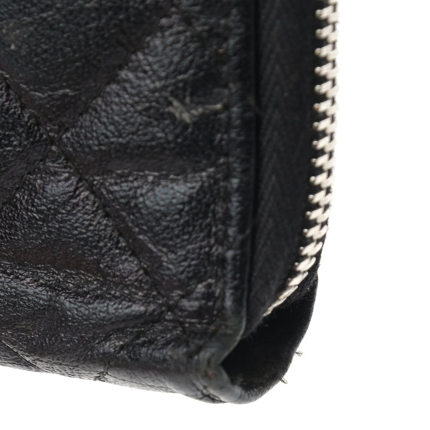 Calfskin Quilted Large Zip Around Organizer Wallet Black