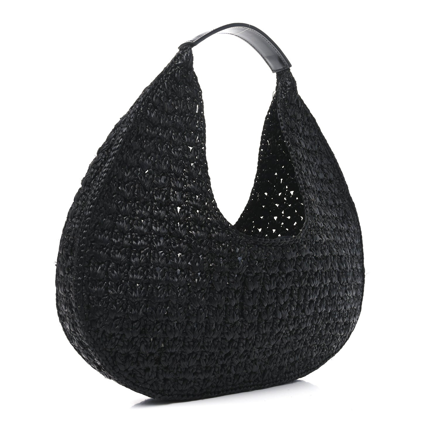 Raffia Calfskin Triomphe Panier Hobo Bag Black
