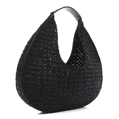 Celine Raffia Calfskin Triomphe Panier Hobo Bag Black 3 of 11