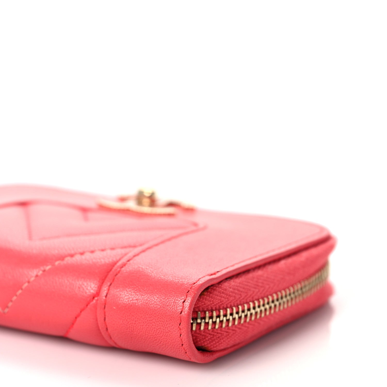 Chanel Sheepskin Chevron Quilted Mademoiselle Vintage Zip Coin Purse Pink 9 of 10