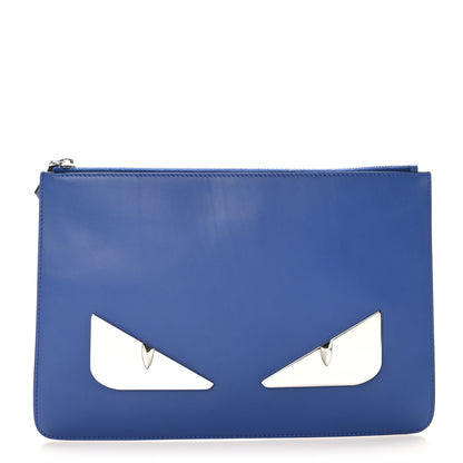 Fendi Vitello Century Metal Monster Eyes Pouch Blue Neon 1 of 7