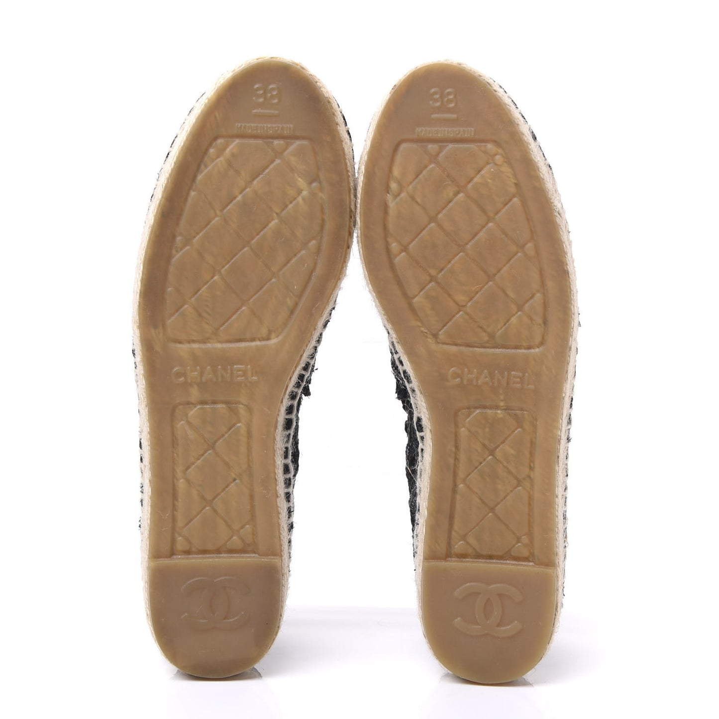 Woven Fabric Grosgrain CC Espadrilles 38 Black