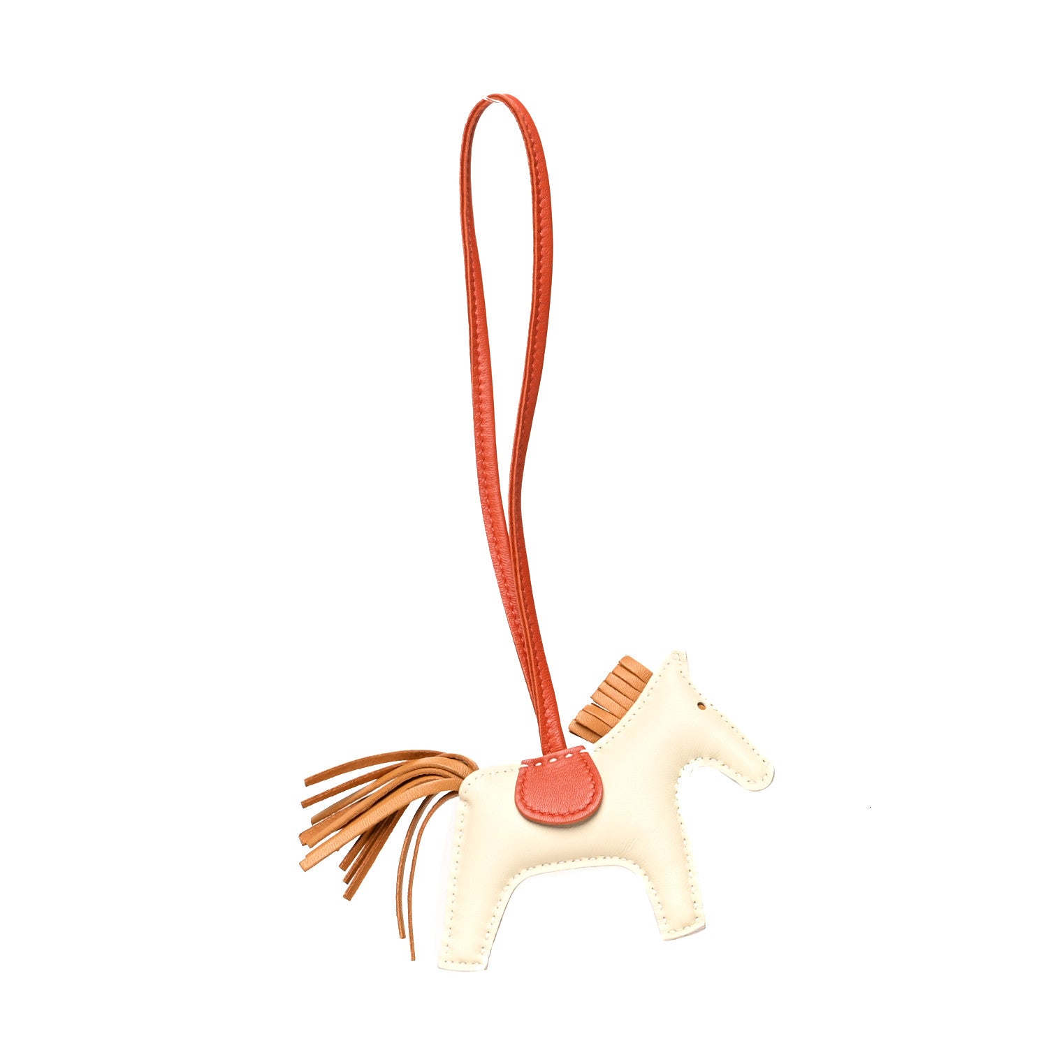 Hermes Milo Lambskin Grigri Rodeo Horse Bag Charm PM Craie Sesame Cornaline 1 of 3