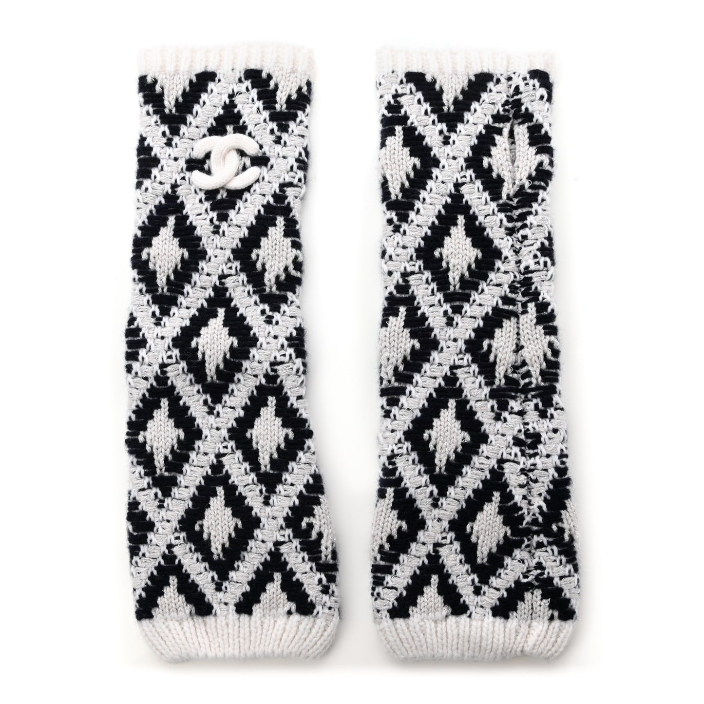 Cashmere Blend CC Fingerless Gloves Beige White Black