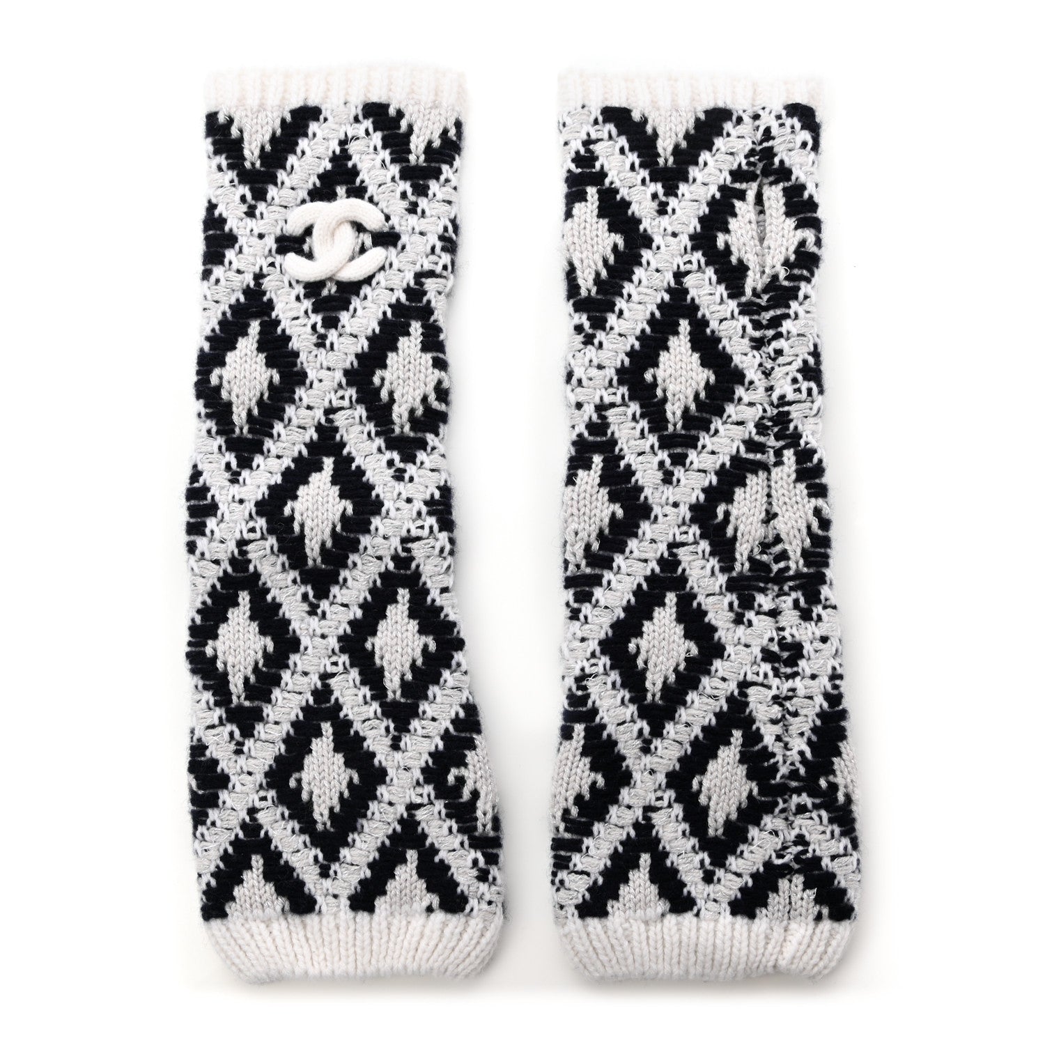 Chanel Cashmere Blend CC Fingerless Gloves Beige White Black 1 of 4