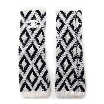 Chanel Cashmere Blend CC Fingerless Gloves Beige White Black 1 of 4