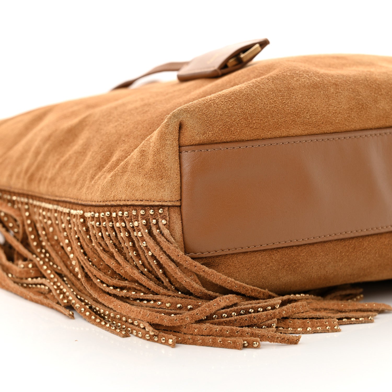 Saint Laurent Suede Calfskin Studded Fringe Toy Shopping Tote Brown 9 of 11