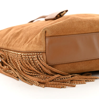 Saint Laurent Suede Calfskin Studded Fringe Toy Shopping Tote Brown 9 of 11