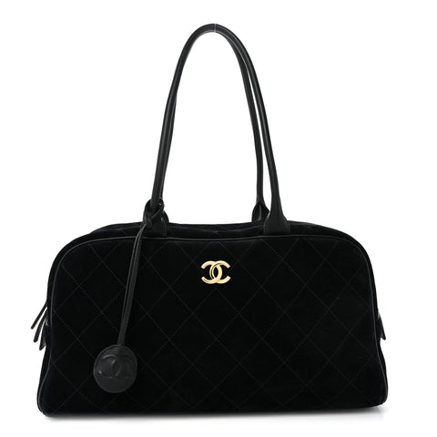 Suede Calfskin Large Perfect Bowling Bag Black