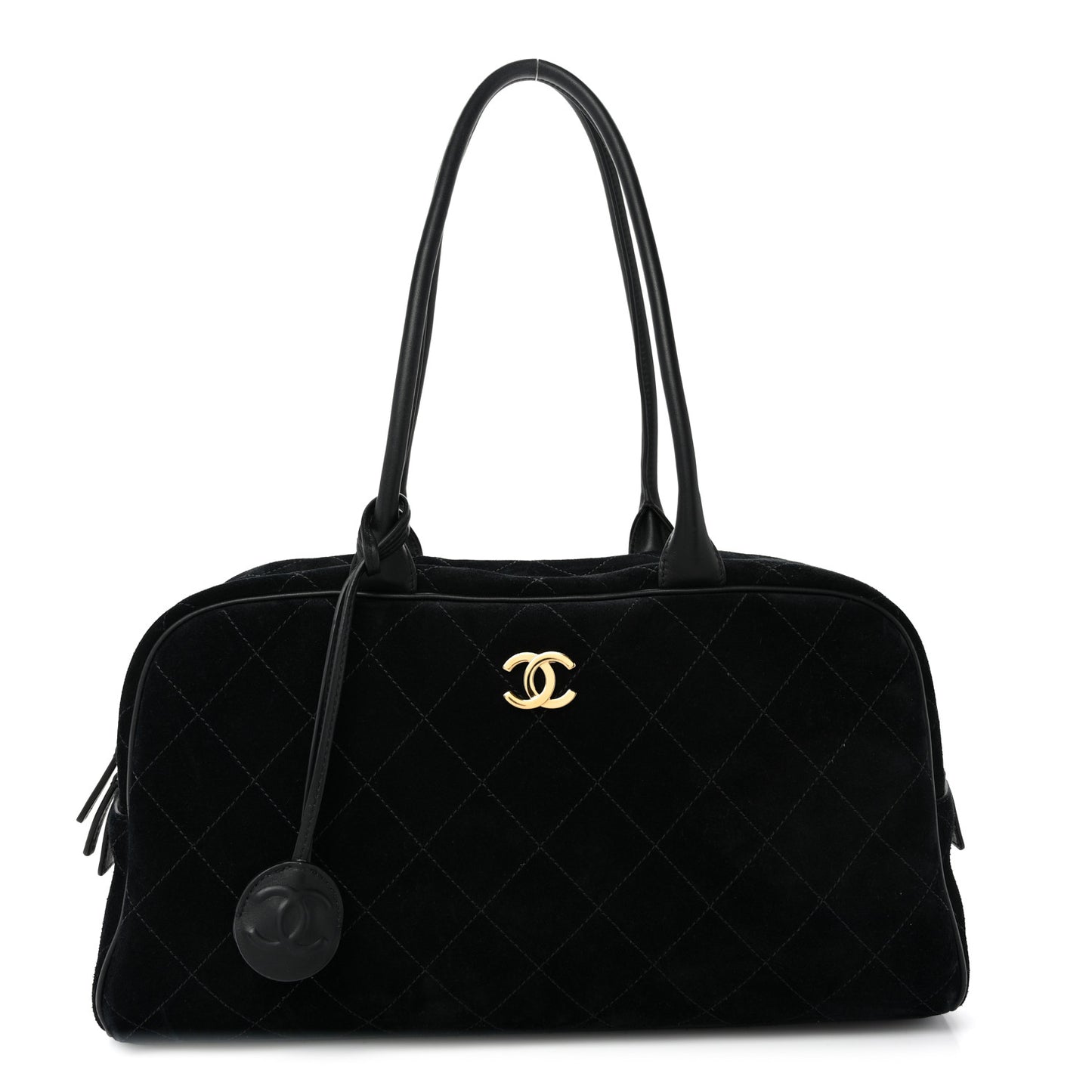 Suede Calfskin Large Perfect Bowling Bag Black