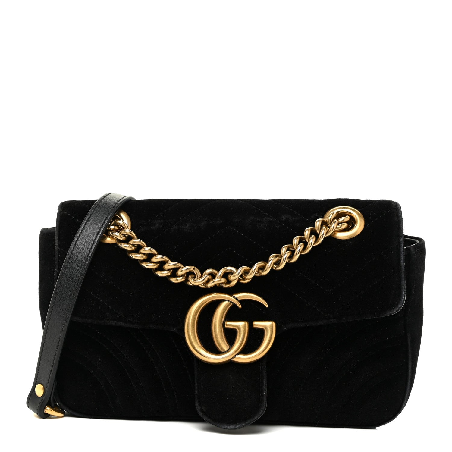 Gucci Velvet Matelasse Mini GG Marmont Shoulder Bag Black 1 of 19