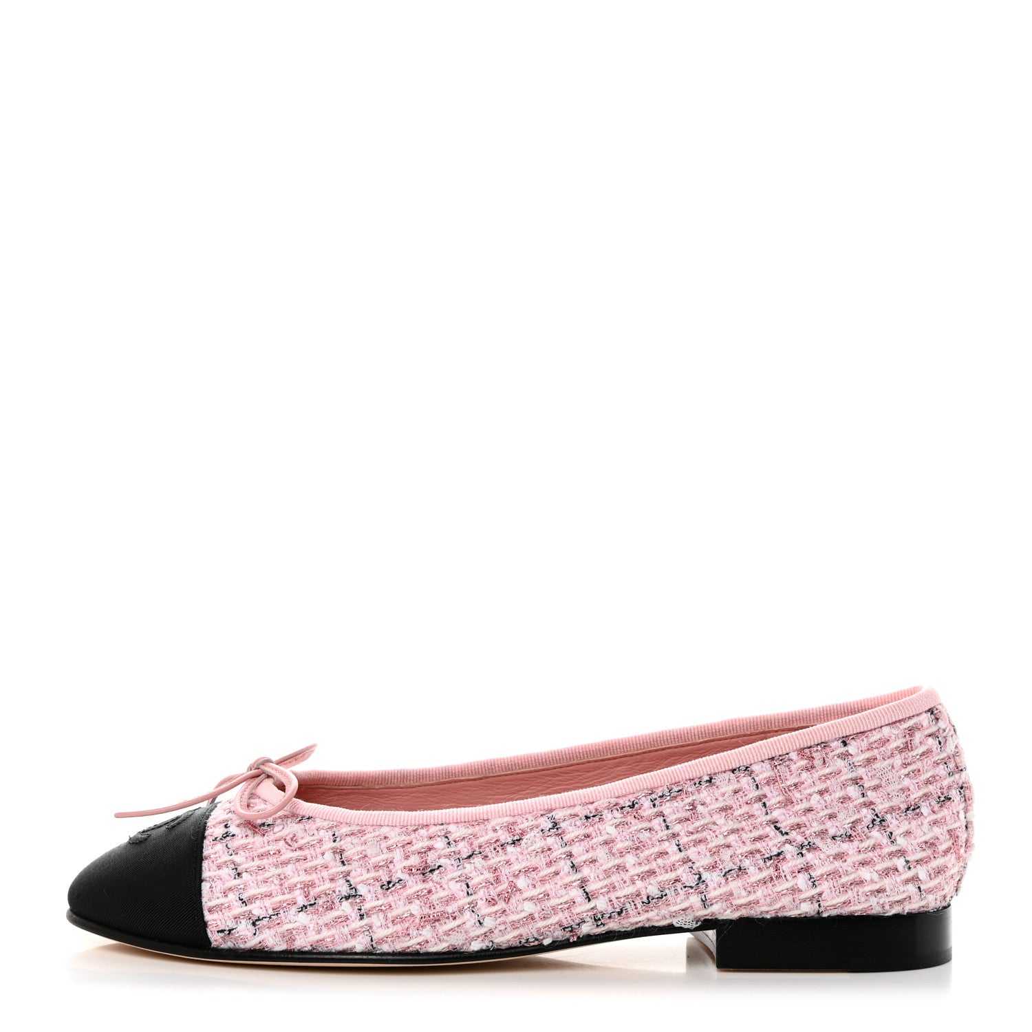 Chanel Tweed Grosgrain Cap Toe Ballerina Flats 37 Pink Black 1 of 9