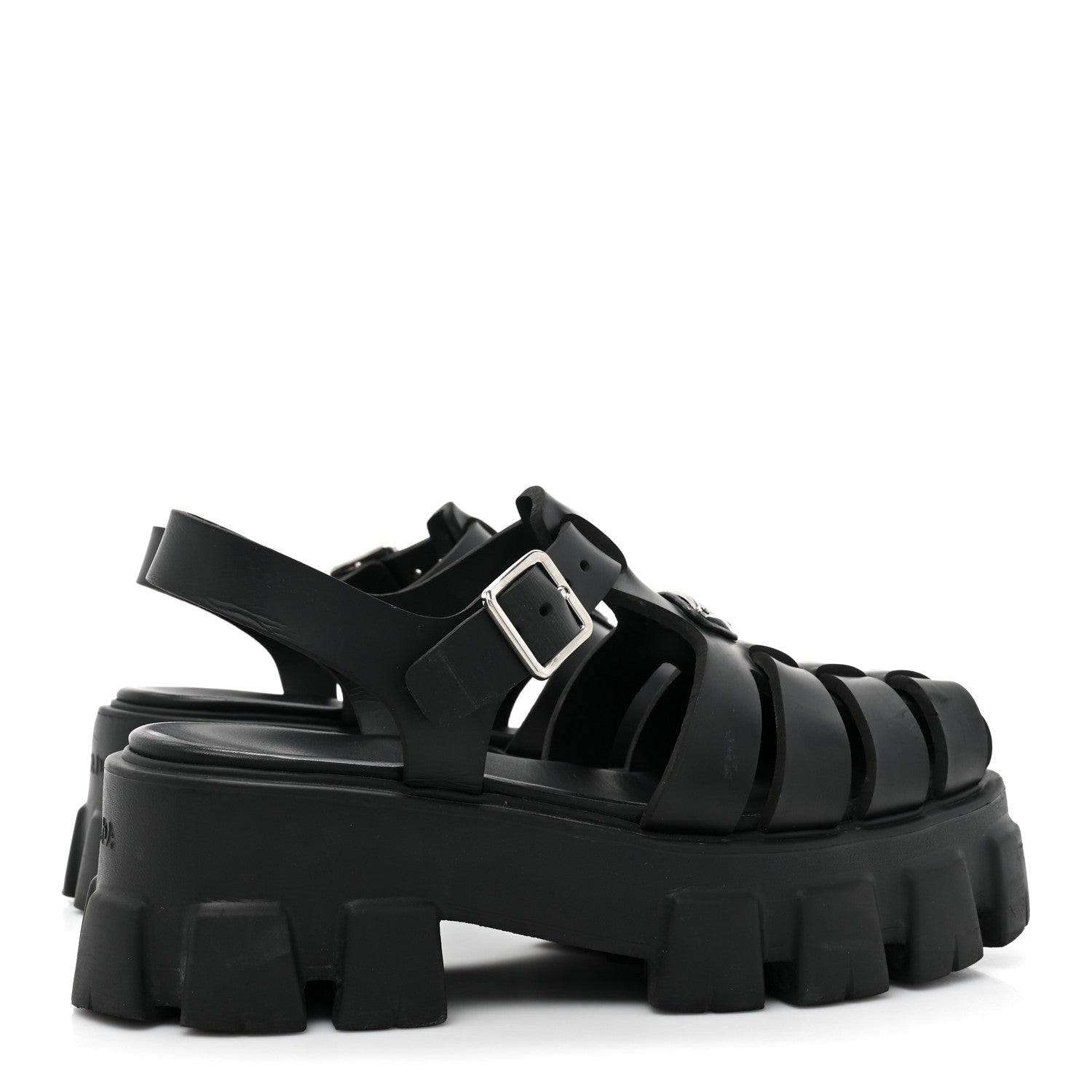 Prada Foam Rubber Triangle Logo Monolith 55mm Cage Sandals 38 Black 4 of 13