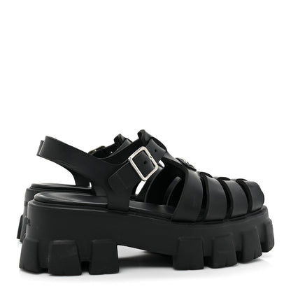 Prada Foam Rubber Triangle Logo Monolith 55mm Cage Sandals 38 Black 4 of 13
