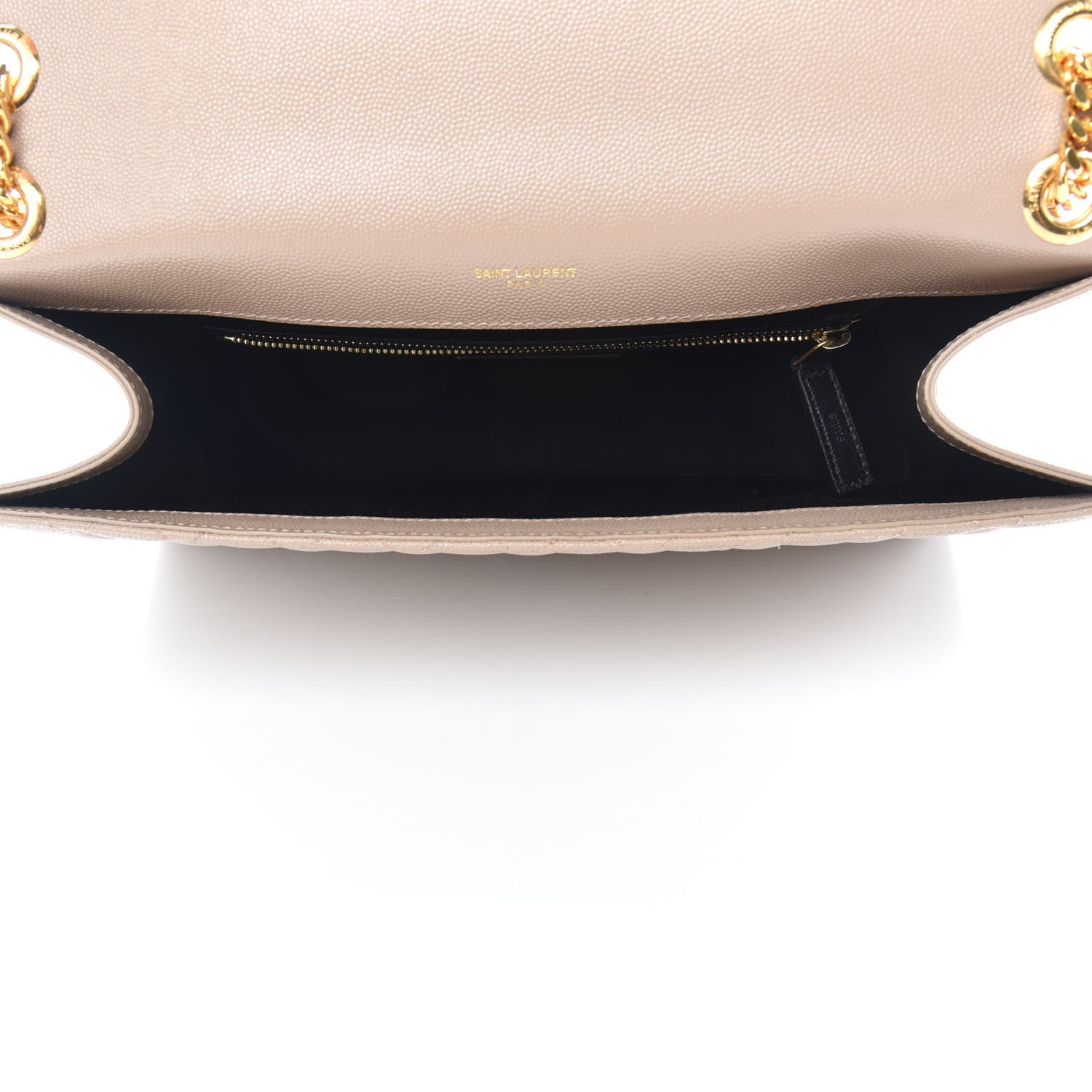 Saint Laurent Grain De Poudre Mixed Matelasse Large Triquilt Monogram Satchel Dark Beige 5 of 11