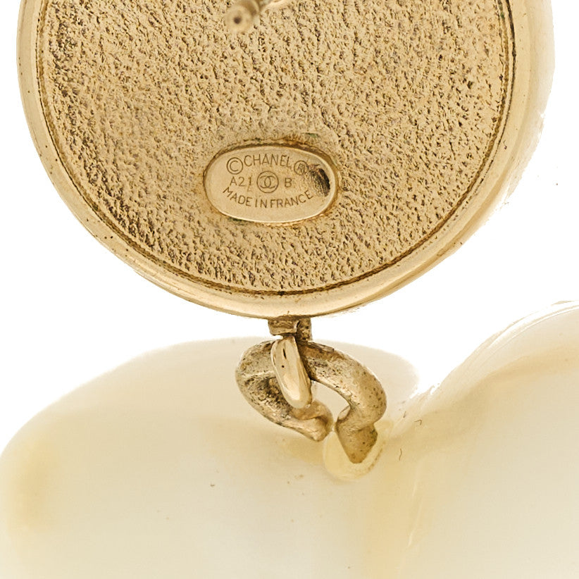 Chanel Pearl Crystal CC Heart Drop Earrings Gold 4 of 4