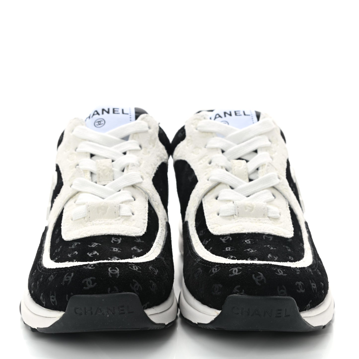 Nylon Suede Calfskin Printed CC Sneakers 35 White Black