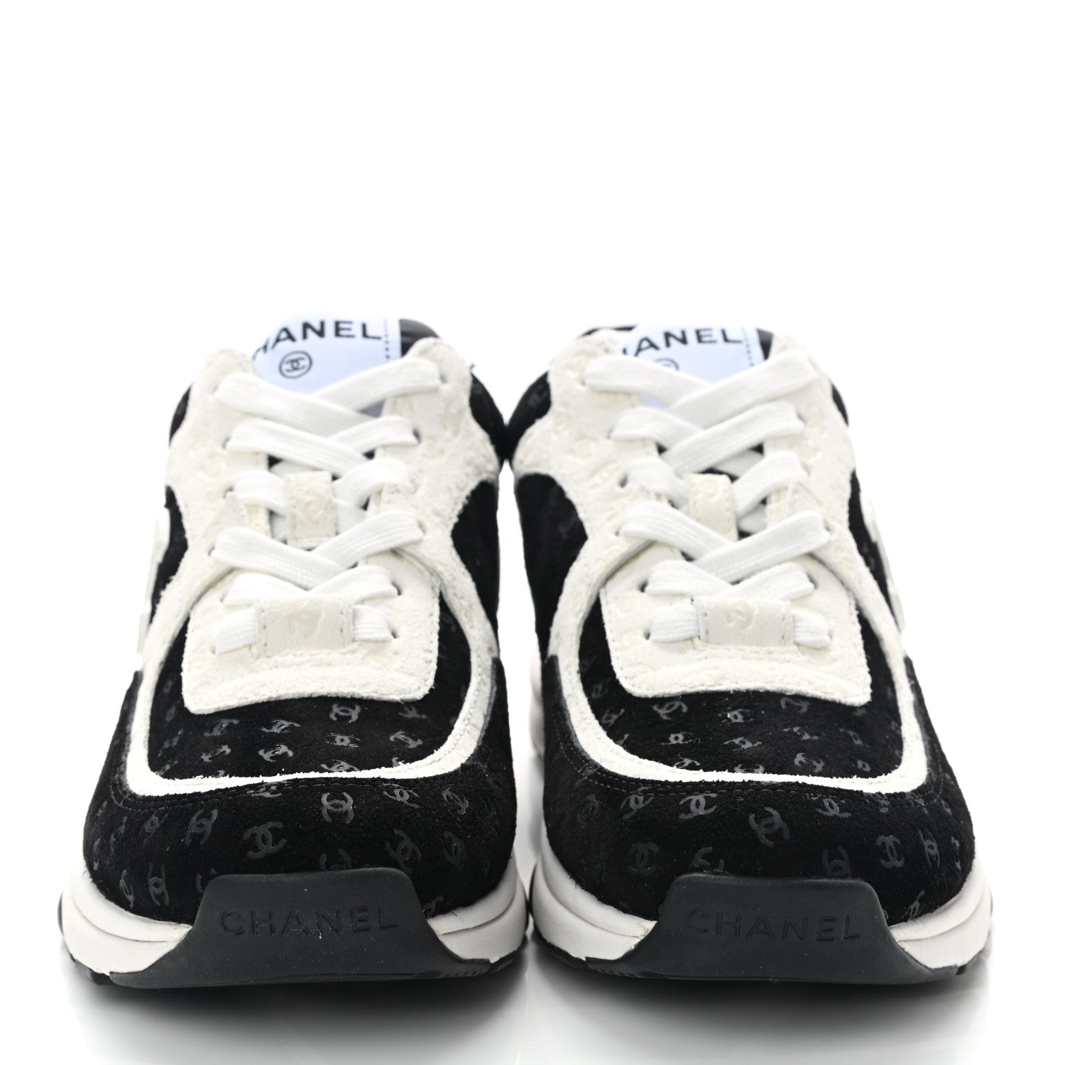 Chanel Nylon Suede Calfskin Printed CC Sneakers 35 White Black 2 of 9