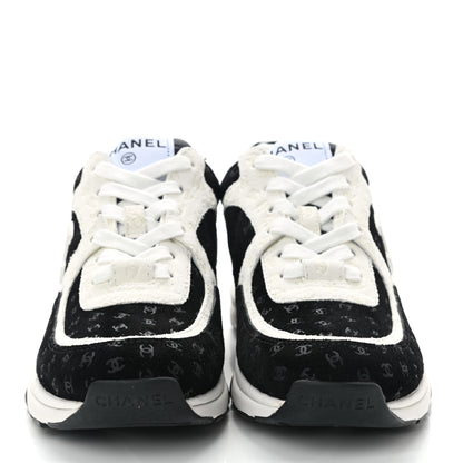 Chanel Nylon Suede Calfskin Printed CC Sneakers 35 White Black 2 of 9