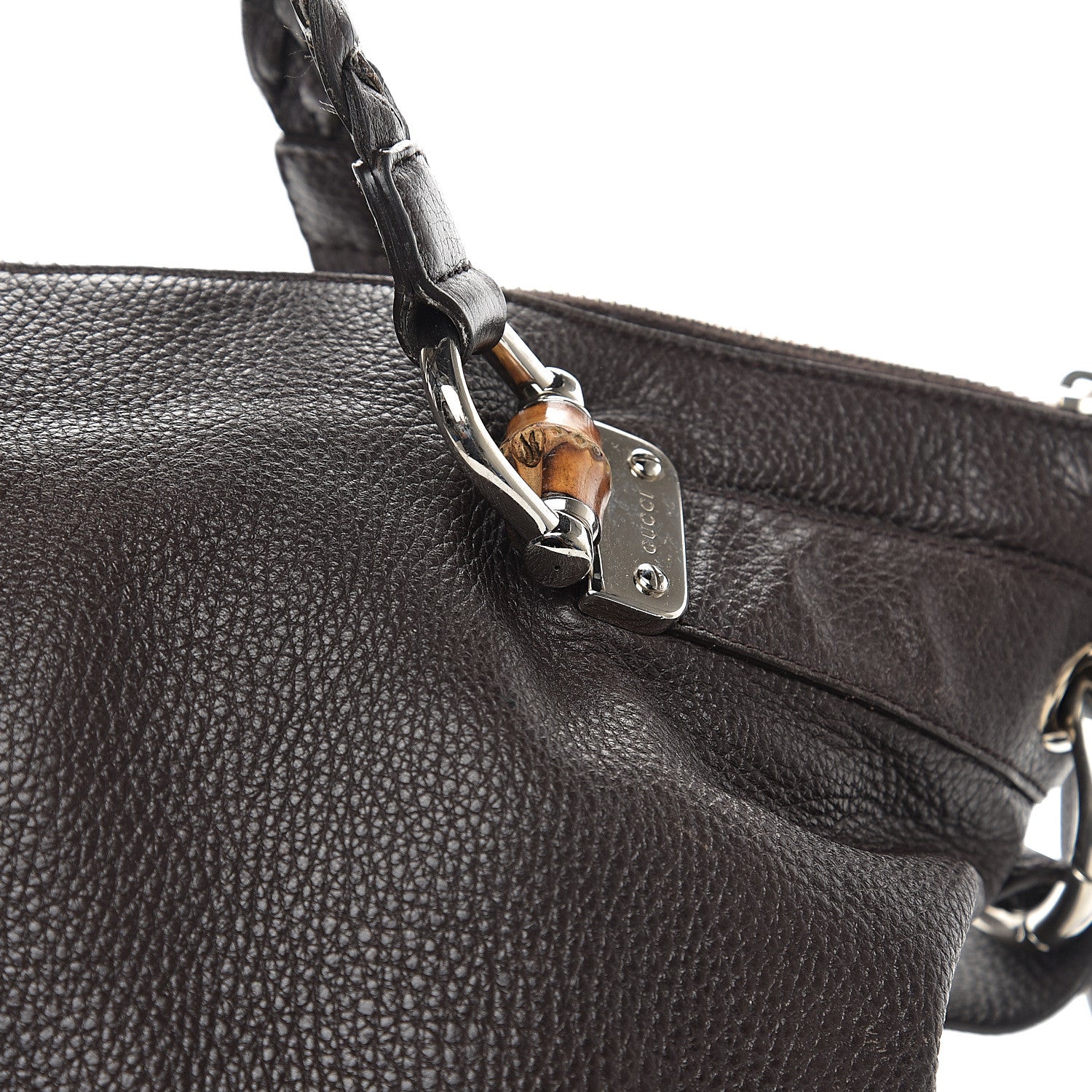 Gucci Pebbled Calfskin Large Bamboo Bar Tassel Shoulder Bag Dark Brown 10 of 10