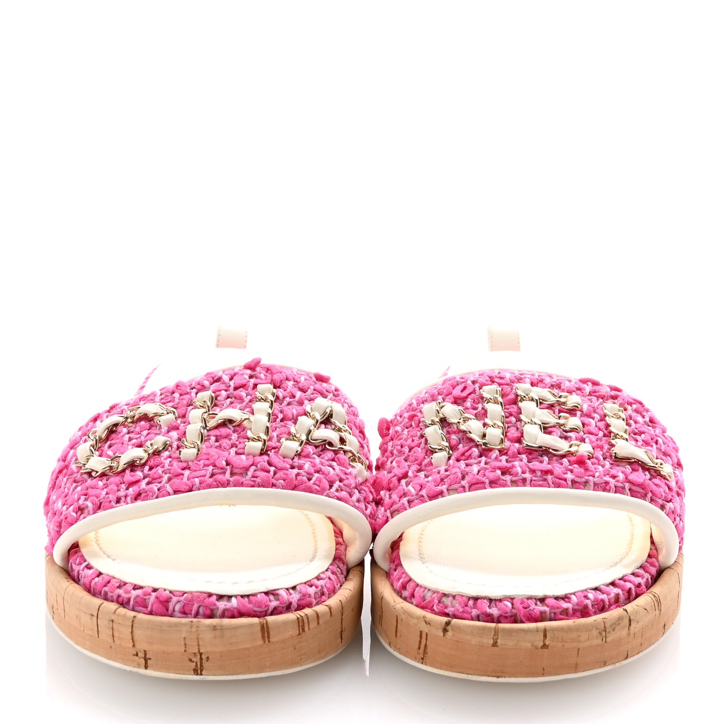 Tweed Cork Mule Sandal 39  Pink White