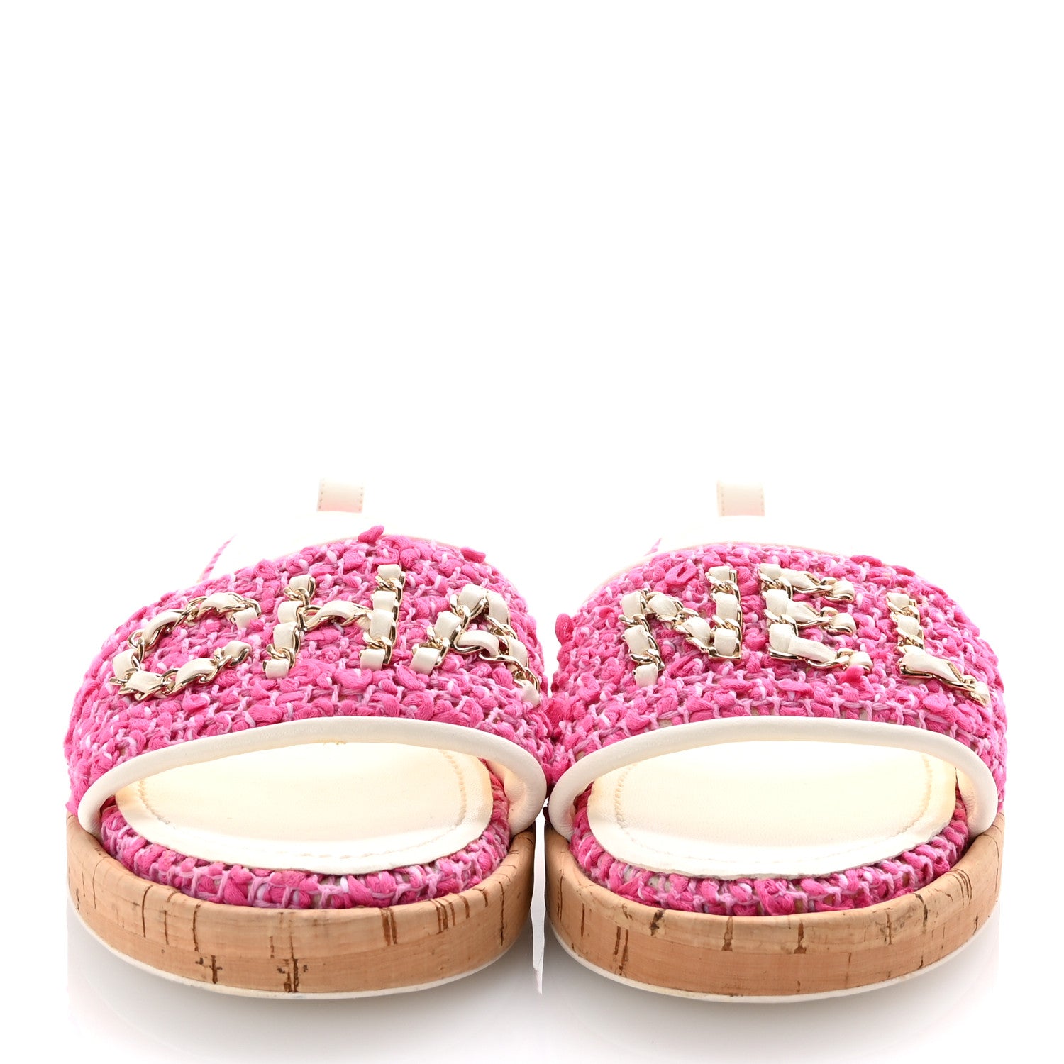 Chanel Tweed Cork Mule Sandal 39  Pink White 3 of 10