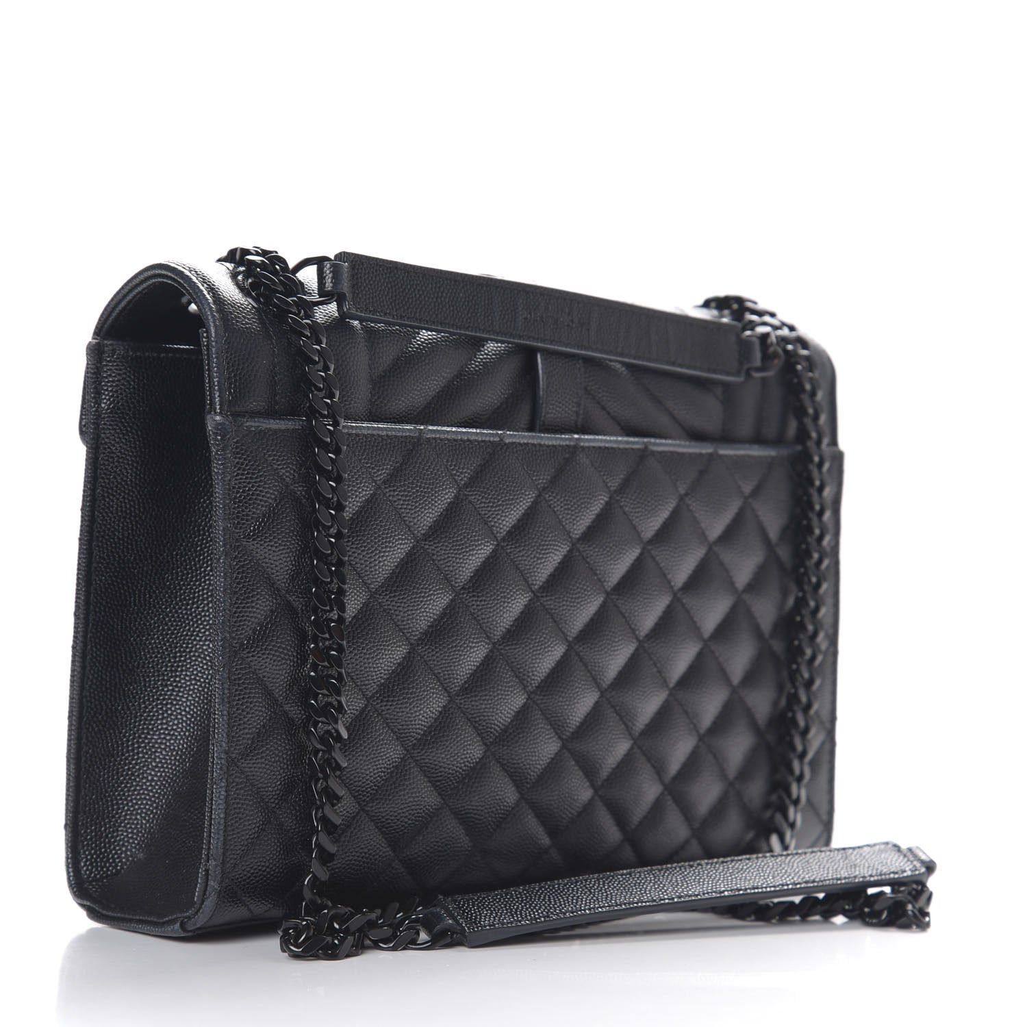 Saint Laurent Grain De Poudre Textured Mixed Matelasse Triquilt Medium Monogram Satchel Black 2 of 9