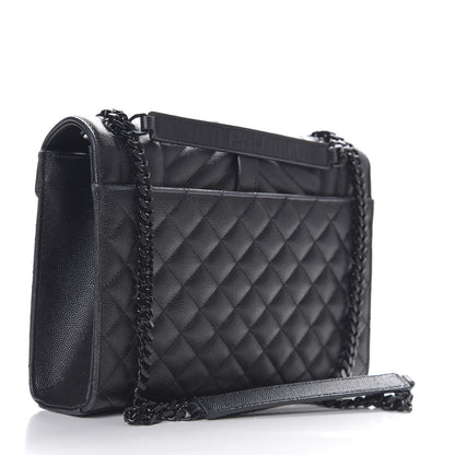 Saint Laurent Grain De Poudre Textured Mixed Matelasse Triquilt Medium Monogram Satchel Black 2 of 9