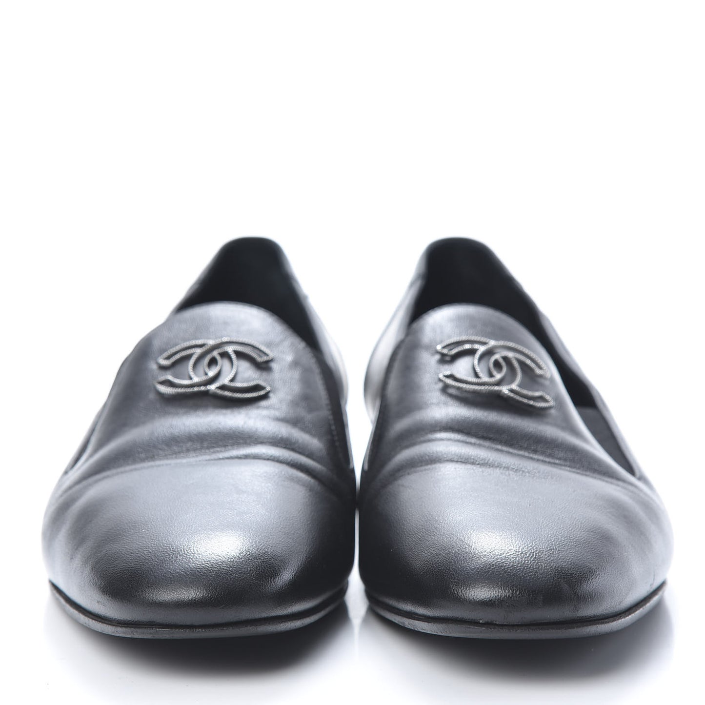 Lambskin Grosgrain CC Mocassin Loafers 39.5 Black