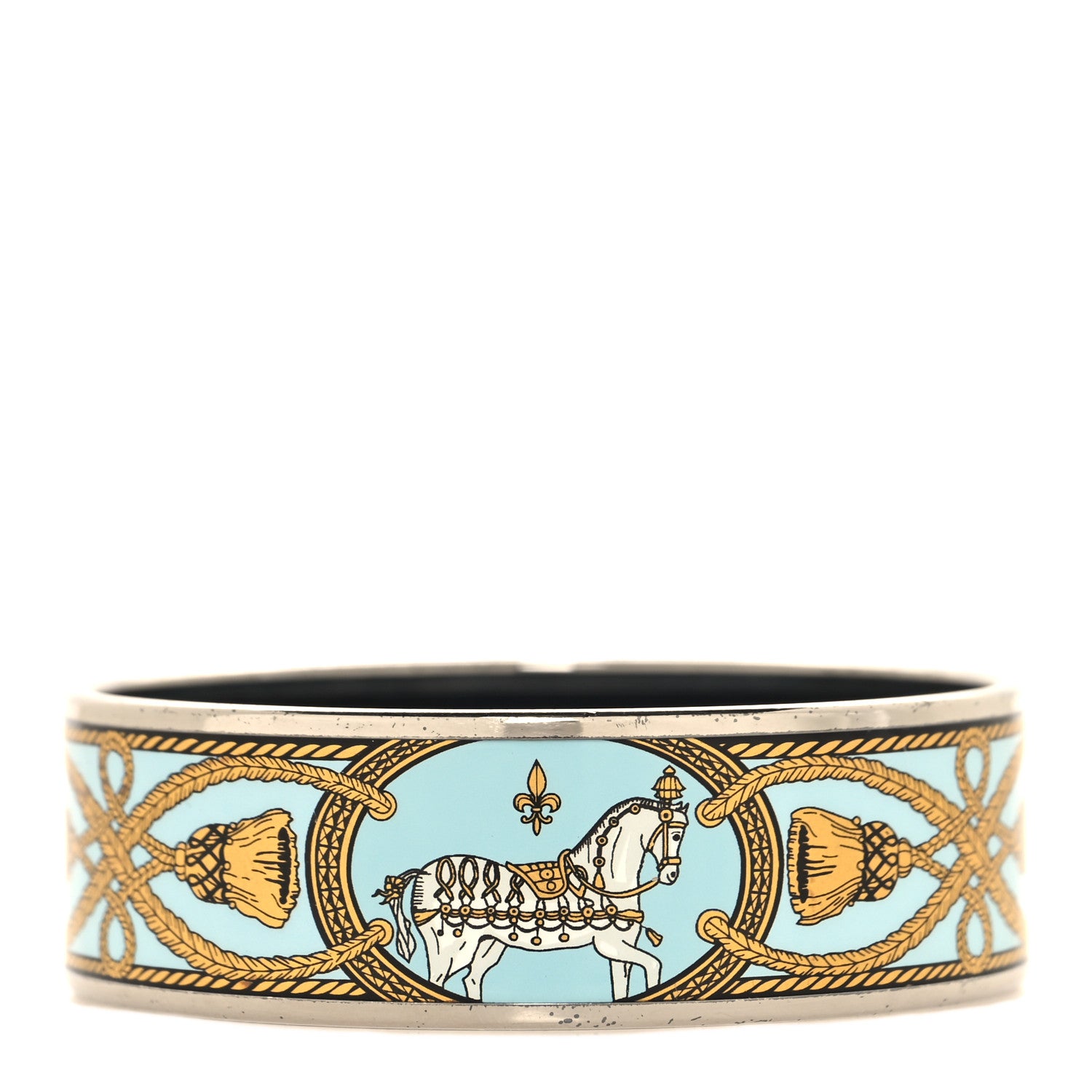 Hermes Enamel Printed Wide Grand Apparat Bracelet 65 Blue 1 of 5