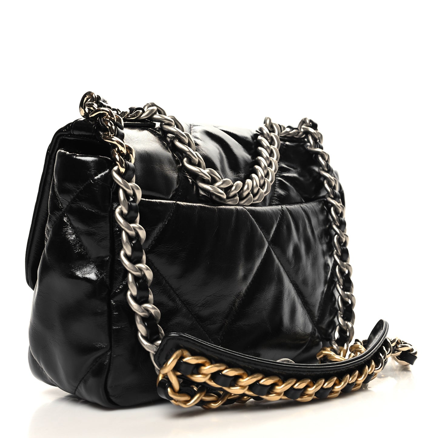 Shiny Crumpled Calfskin Quilted Medium Chanel 19 Flap Black