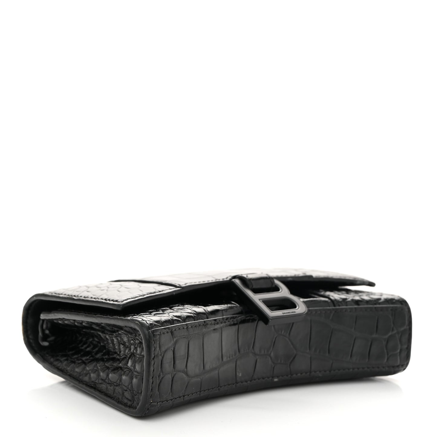 Shiny Calfskin Monochrome Crocodile Embossed Hourglass Chain Bag Black