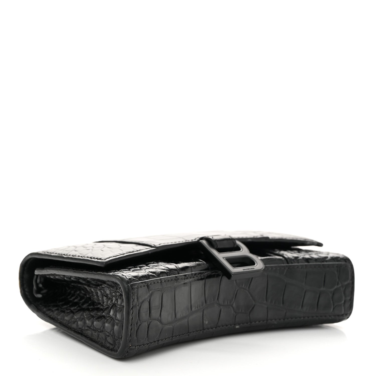 Balenciaga Shiny Calfskin Monochrome Crocodile Embossed Hourglass Chain Bag Black 4 of 13