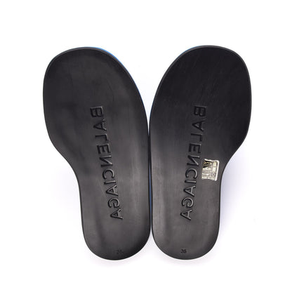 Balenciaga Nylon Jacquard Diagonal Logo Hotel Slide Sandals 35 Bleu 7 of 9