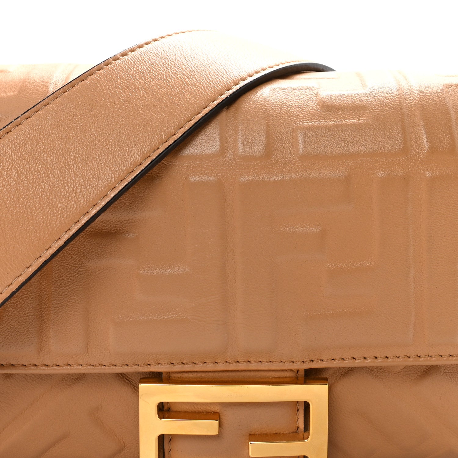 Fendi Nappa FF 1974 Embossed Baguette Miele Scuro 7 of 9