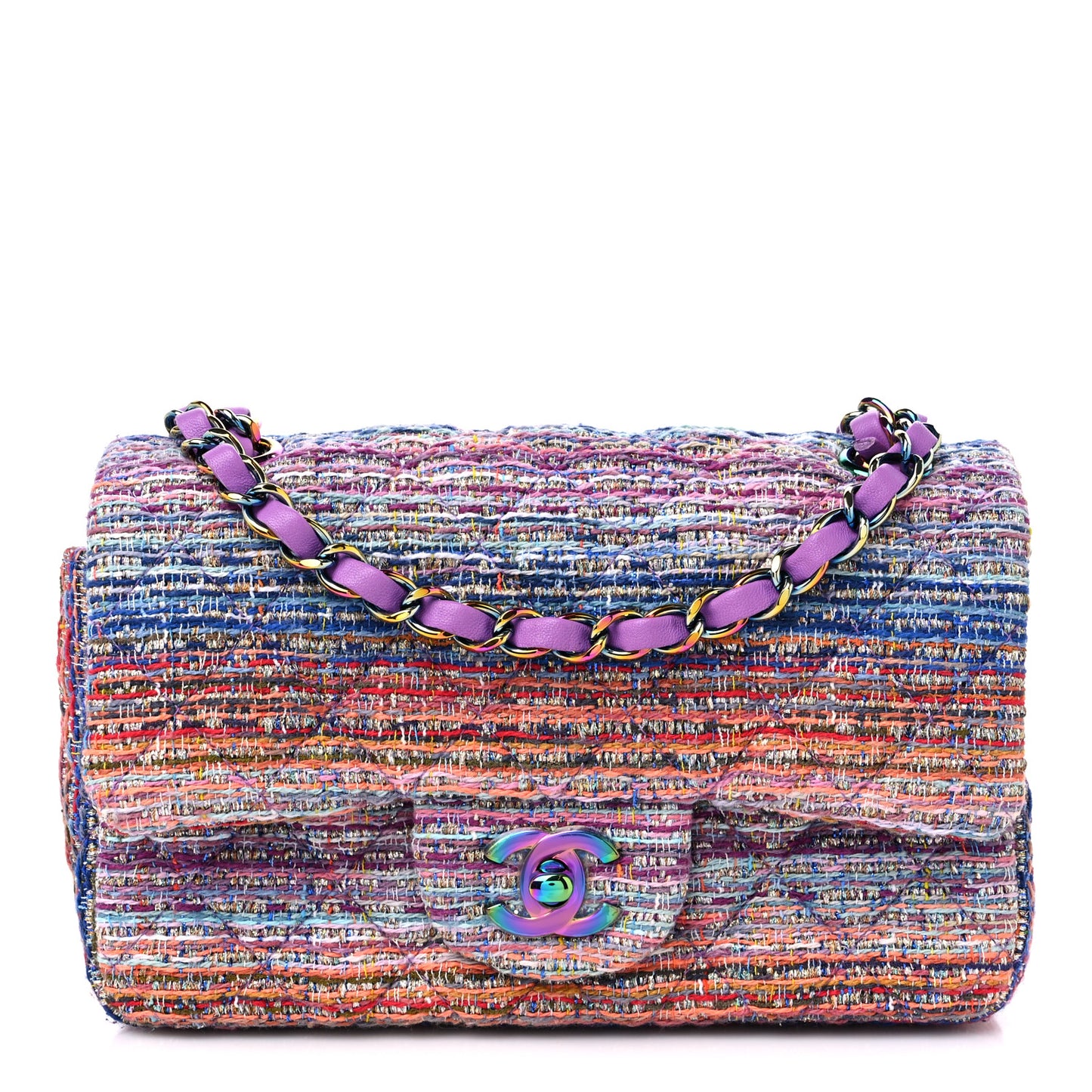 Tweed Quilted Mini Rectangular Flap Blue Pink Orange