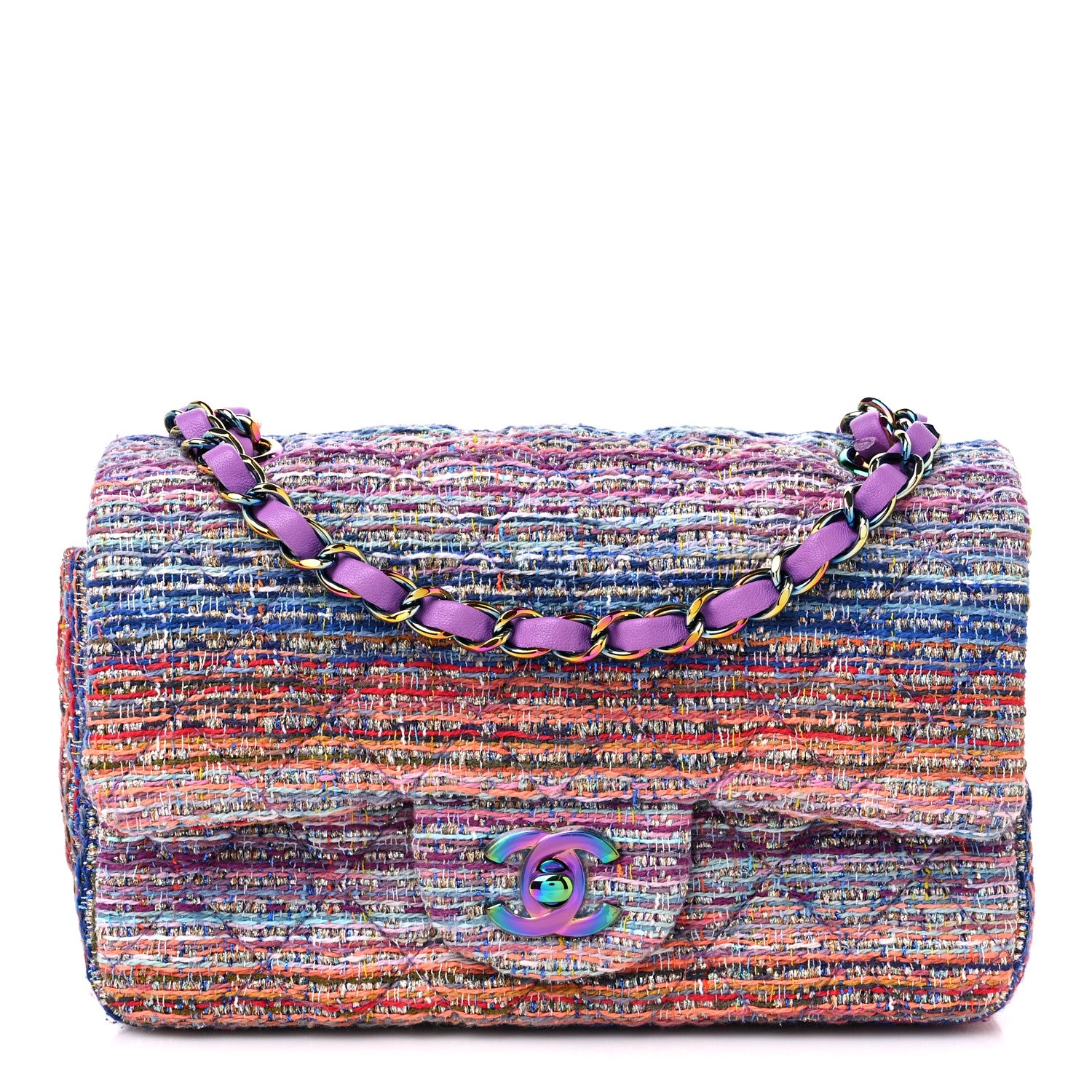 Chanel Tweed Quilted Mini Rectangular Flap Blue Pink Orange 1 of 9
