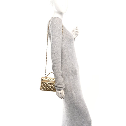 Chanel Metallic Caviar Quilted Top Handle Slim Vanity With Chain Gold 2 of 10