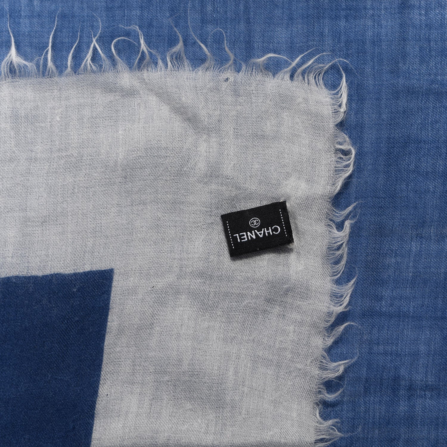 Chanel Cashmere Silk CC Fringe Scarf Blue White 2 of 3