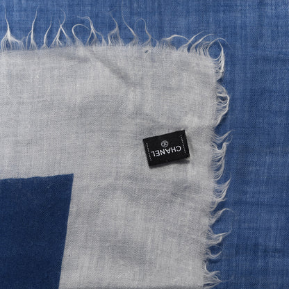Chanel Cashmere Silk CC Fringe Scarf Blue White 2 of 3