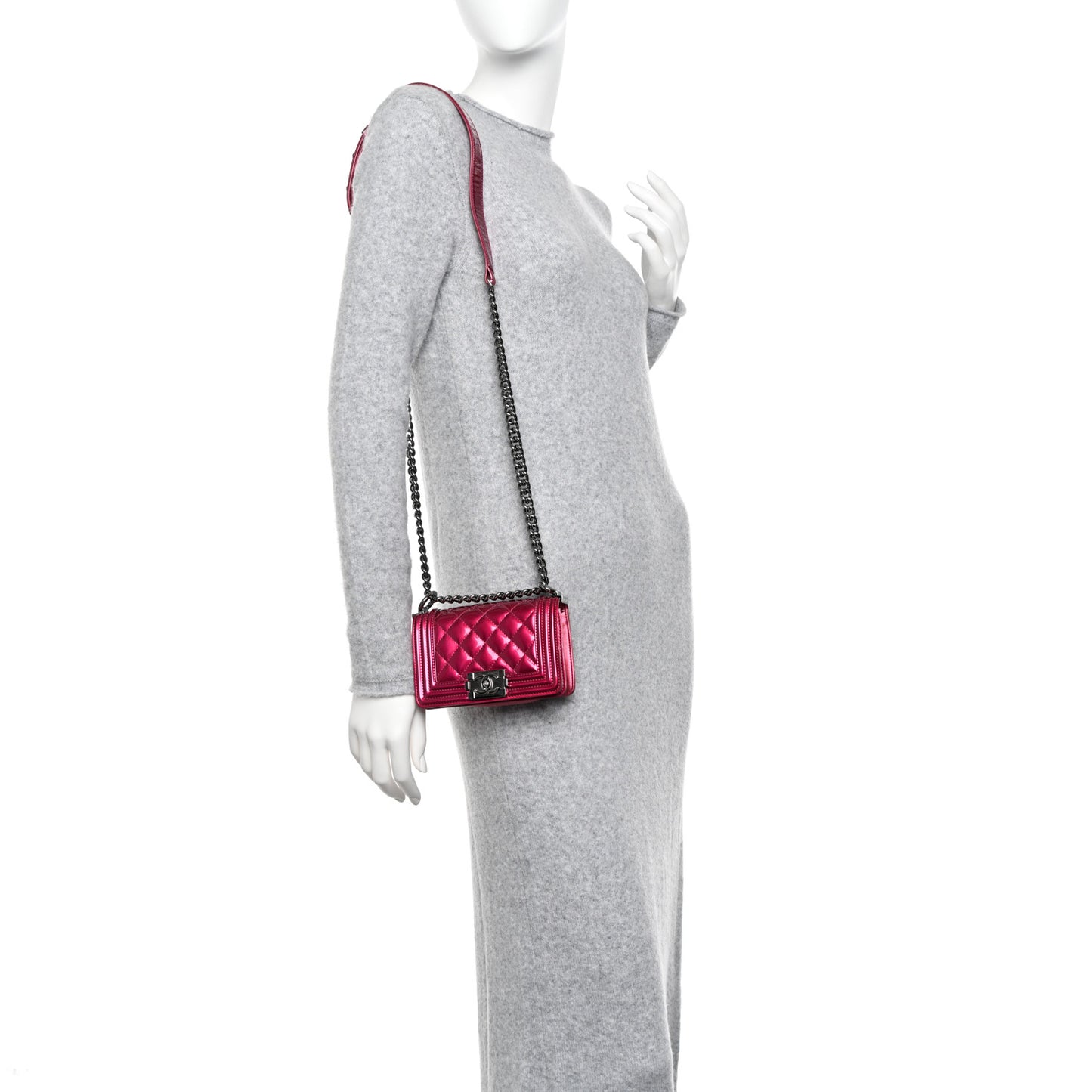 Metallic Patent Calfskin Quilted Mini Boy Flap Pink