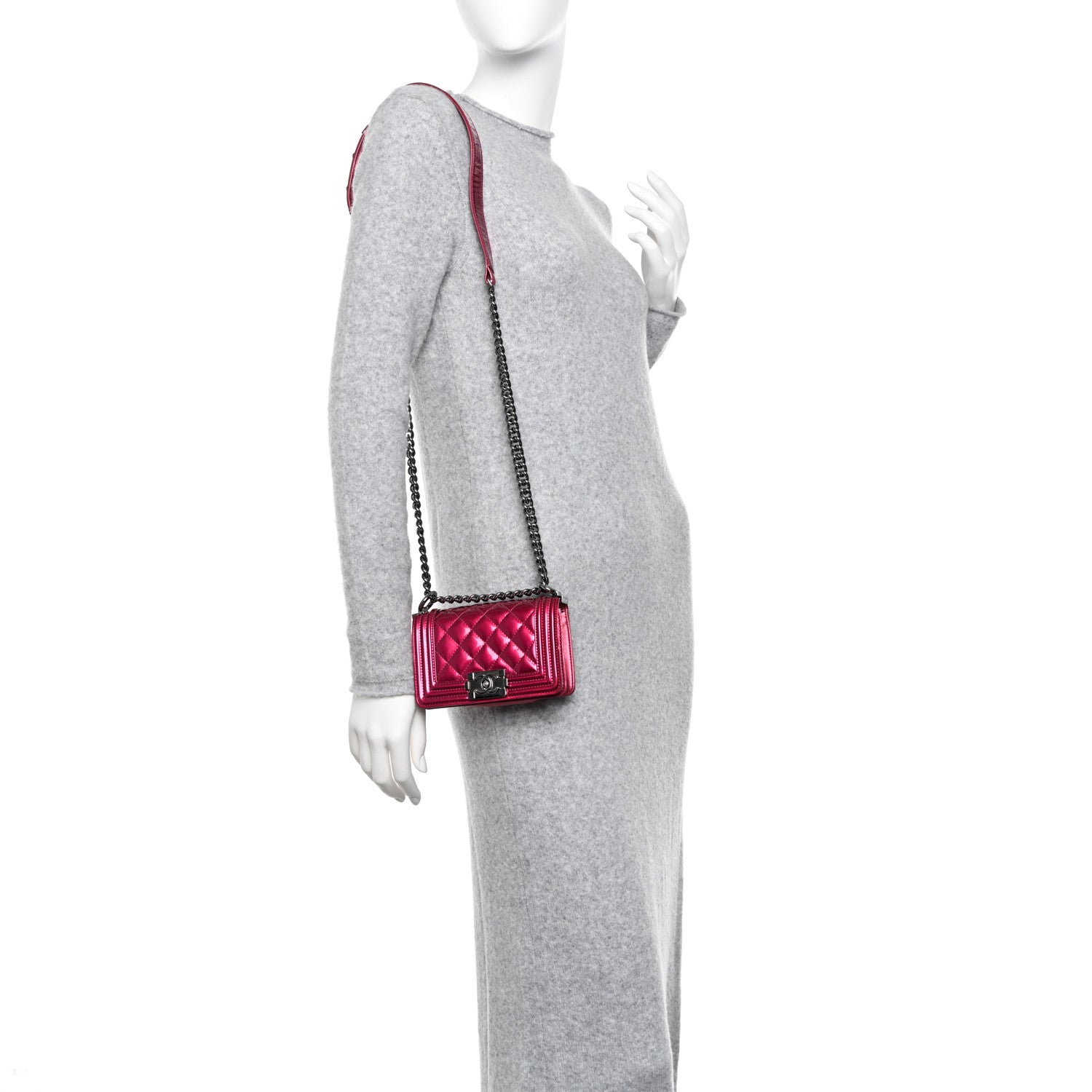 Chanel Metallic Patent Calfskin Quilted Mini Boy Flap Pink 2 of 12