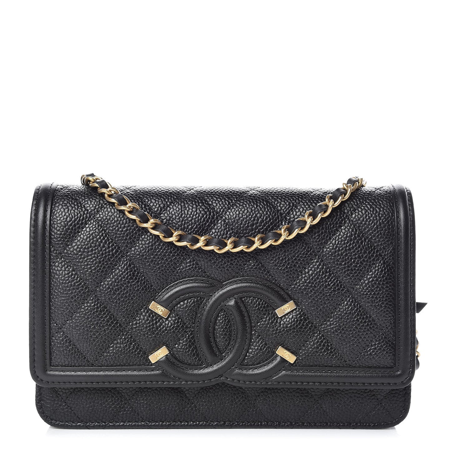 Caviar Quilted CC Filigree Wallet On Chain WOC Black