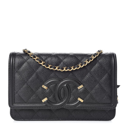 Chanel Caviar Quilted CC Filigree Wallet On Chain WOC Black 1 of 11