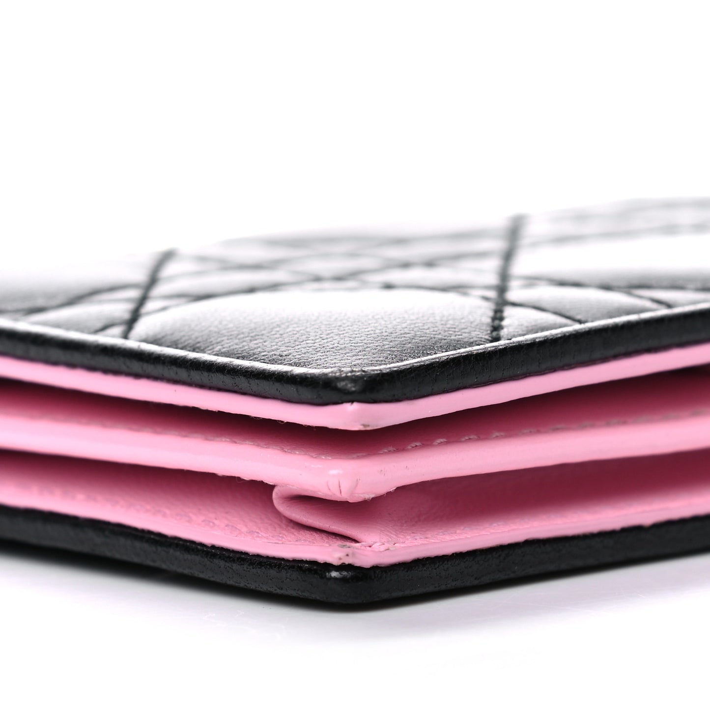 Lambskin Cannage Bi-Color Small Lady Dior Flap Card Holder Black Pink