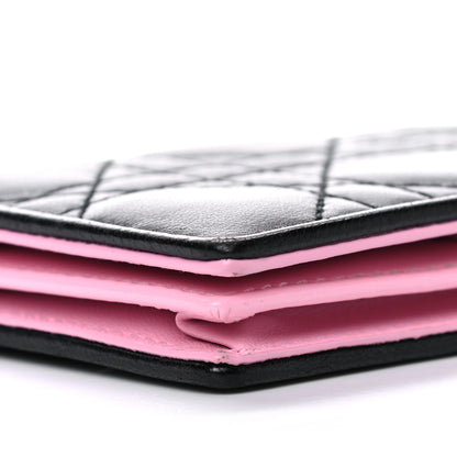 Christian Dior Lambskin Cannage Bi-Color Small Lady Dior Flap Card Holder Black Pink 8 of 11