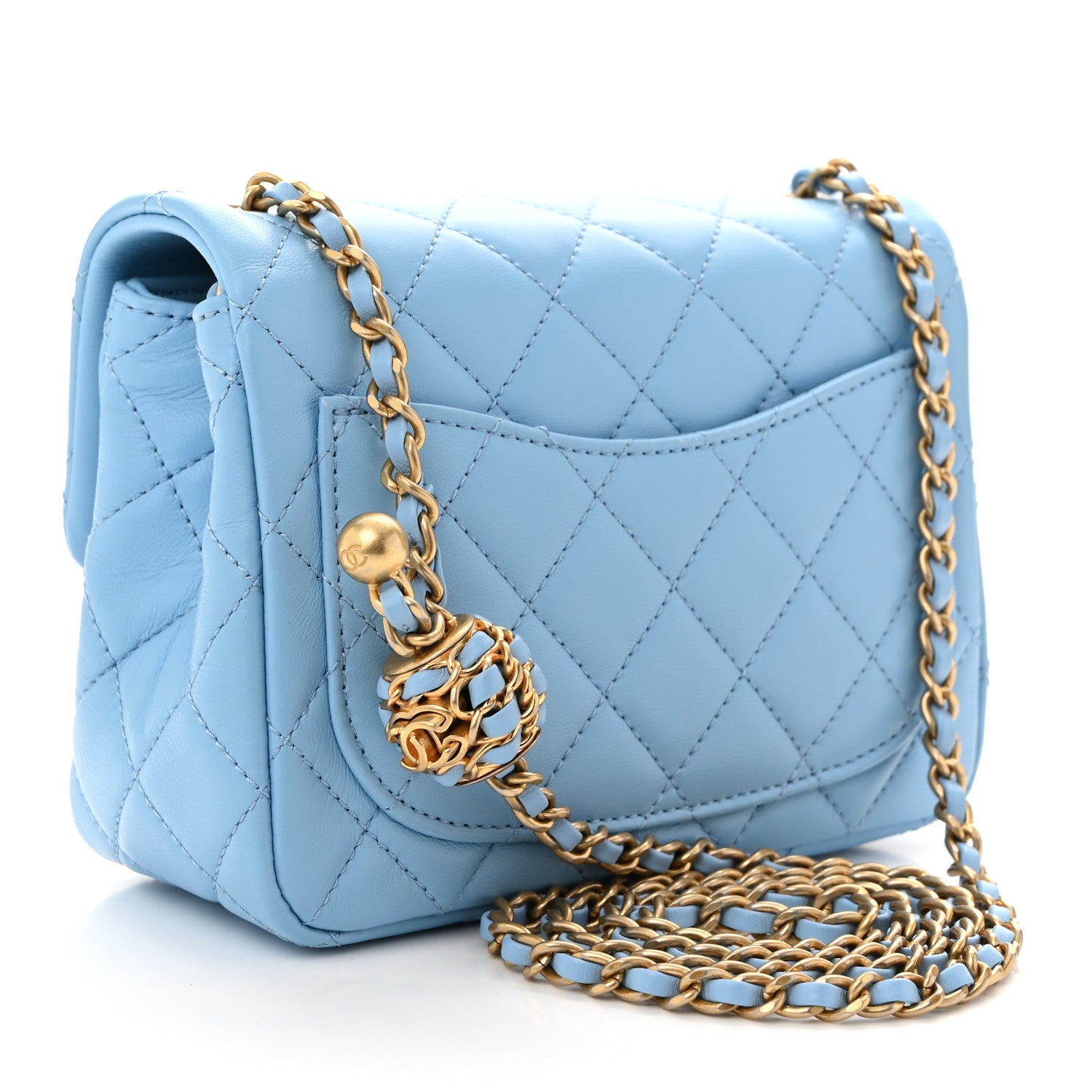 Chanel Lambskin Quilted Mini Pearl Crush Flap Light Blue 3 of 12