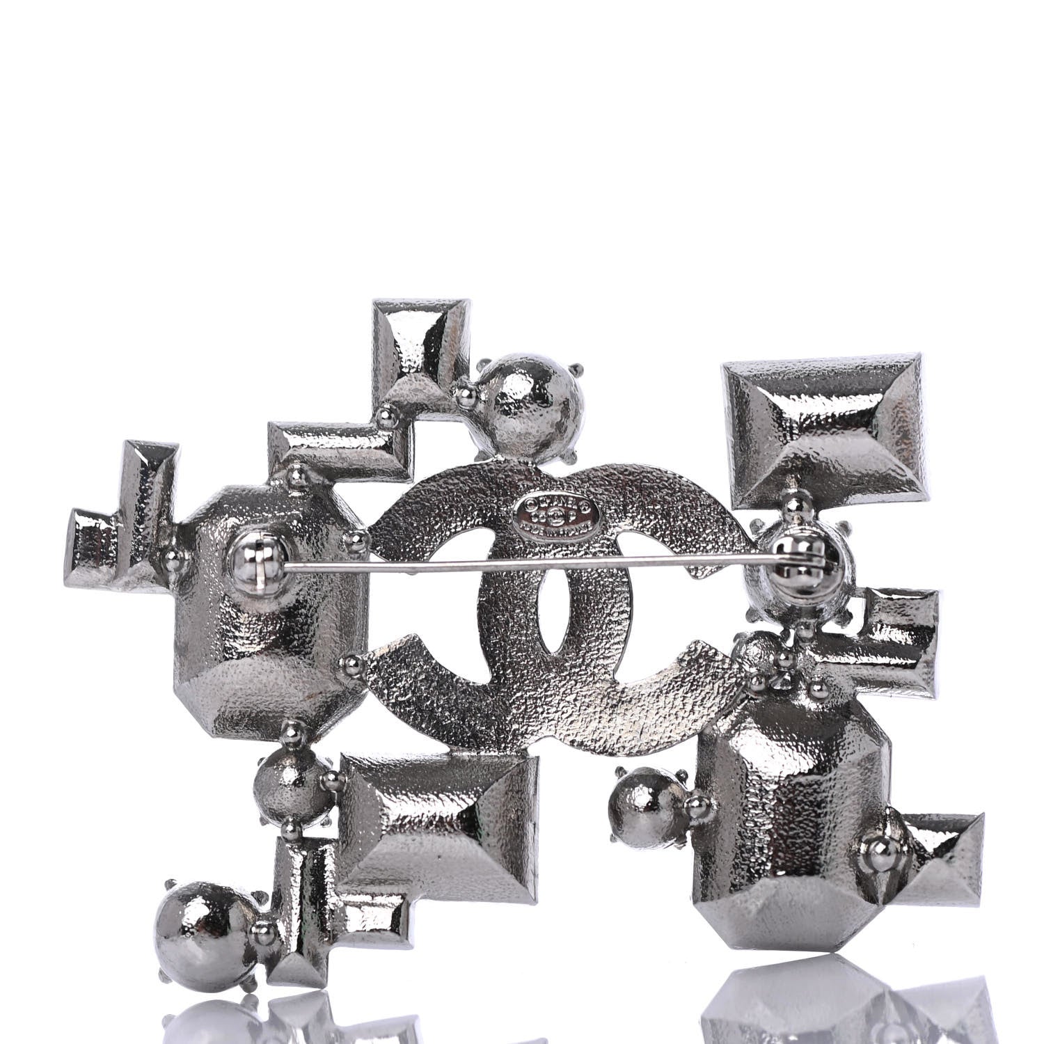 Chanel Baguette Crystal CC Brooch Silver Blue 3 of 4