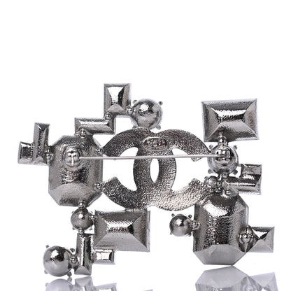 Chanel Baguette Crystal CC Brooch Silver Blue 3 of 4