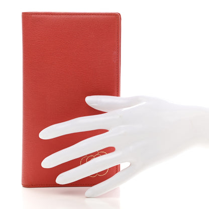 Chanel Goatskin Camellia Embossed Yen Wallet Red 2 of 8